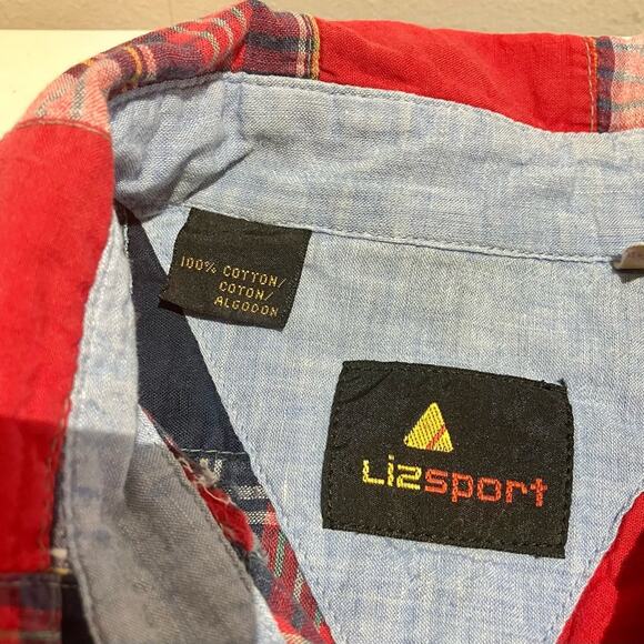 VTG Liz Claiborne Sport Patchwork Plaid Button Up Shirt Womens Size S Red - Picture 4 of 9